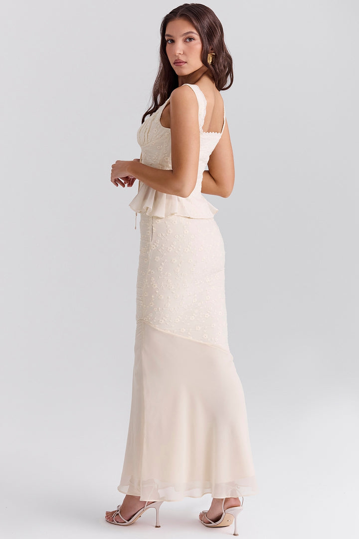 Flower Embroidered Maxi Skirt