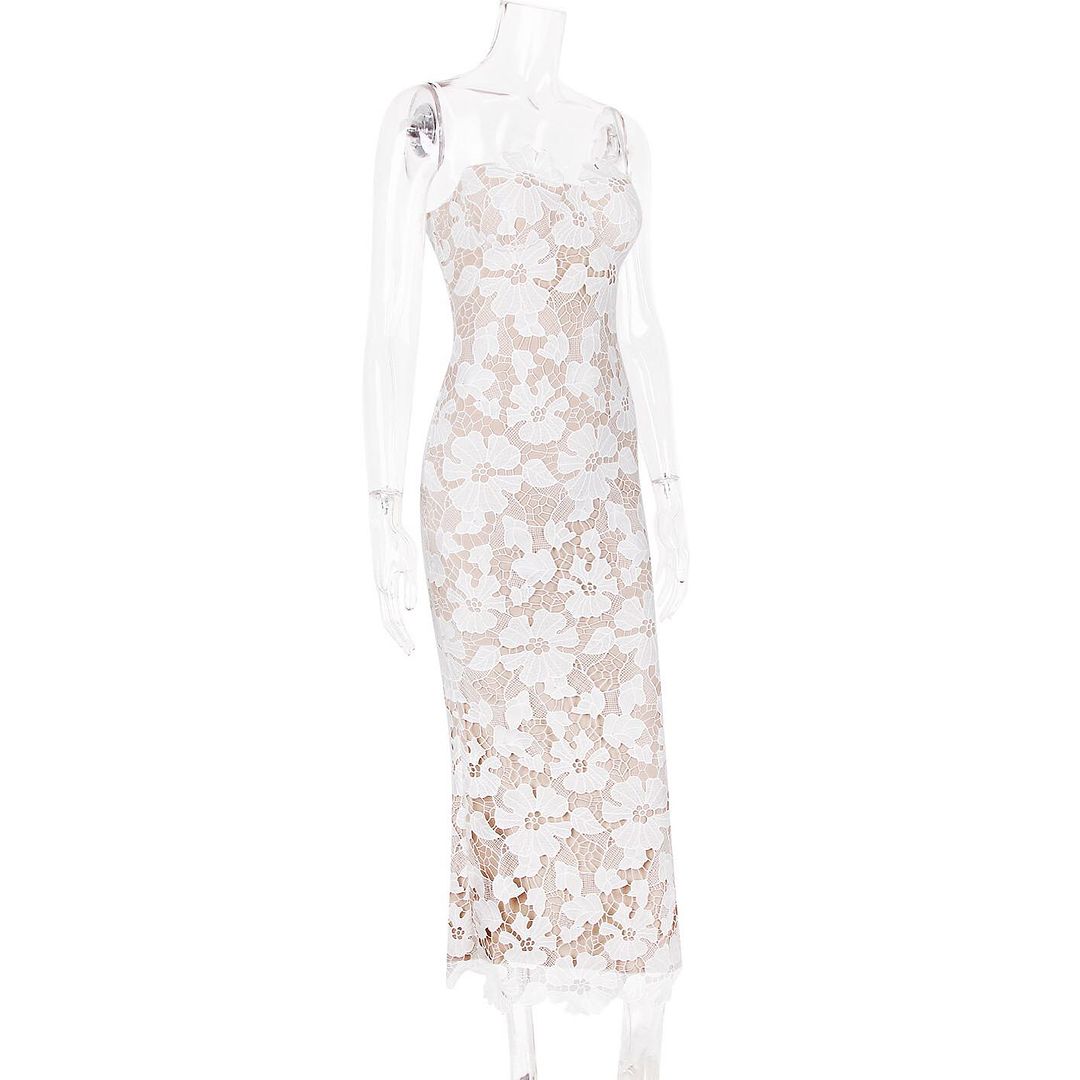 Elegant Suspender Jacquard Lace Maxi Dress