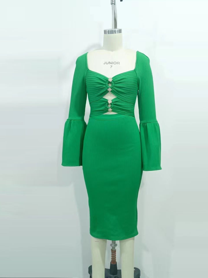 Green Hollow Midi Dress