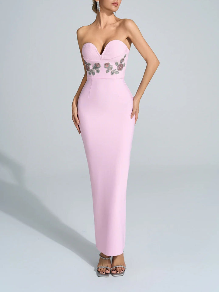 Temperament Tube Top Diamond Flower Dress