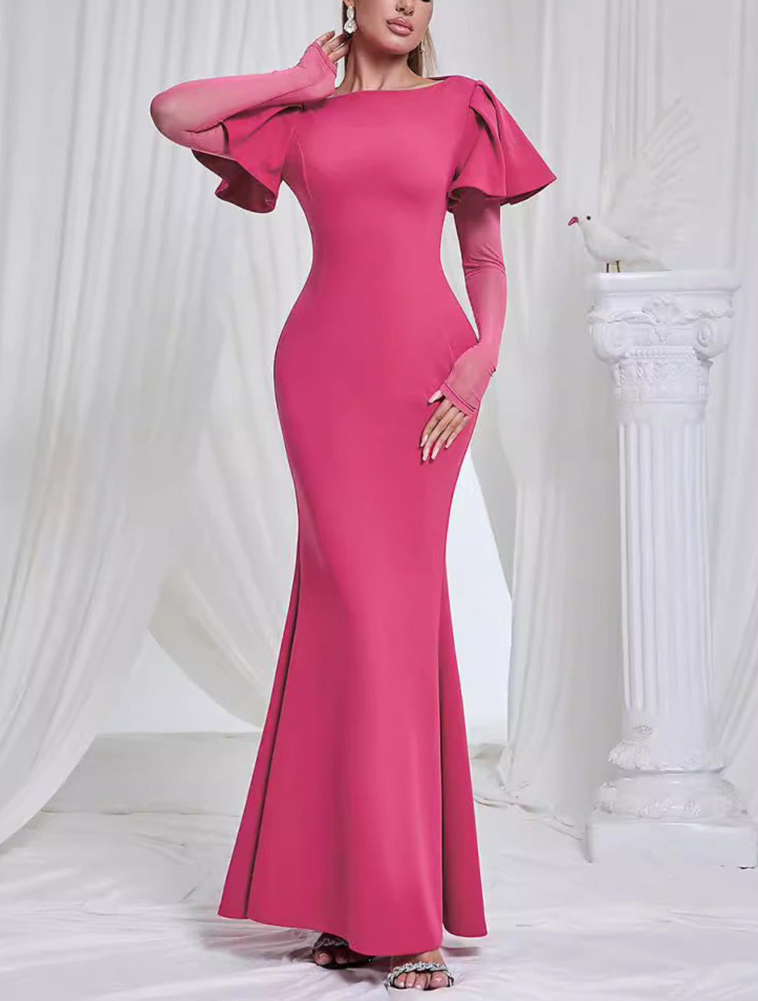 Elegant Solid Color Ruffle Dress