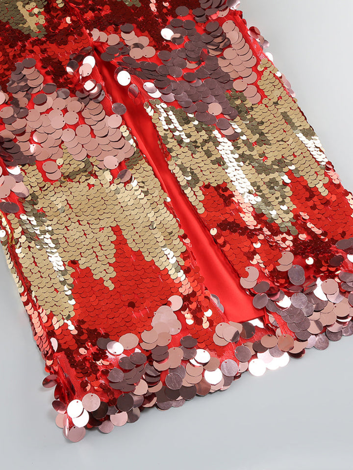 Fashion Sequined Feather Stitching Midi Dress