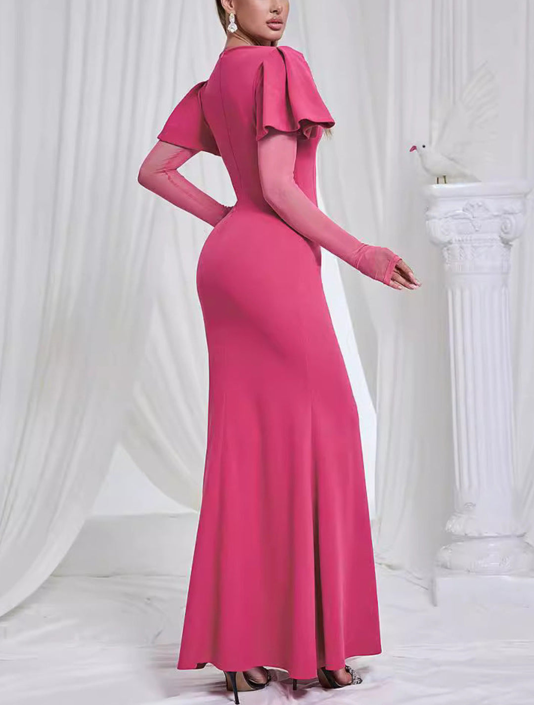 Elegant Solid Color Ruffle Dress