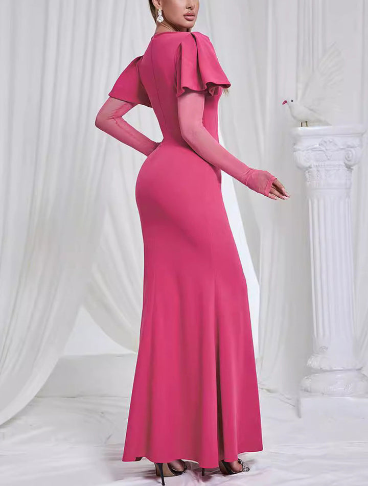 Elegant Solid Color Ruffle Dress