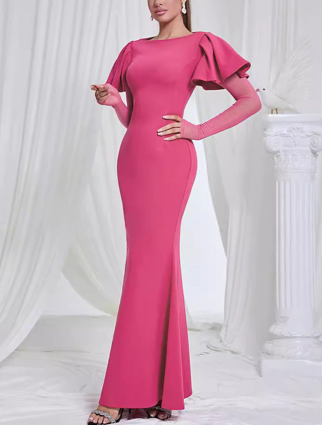 Elegant Solid Color Ruffle Dress