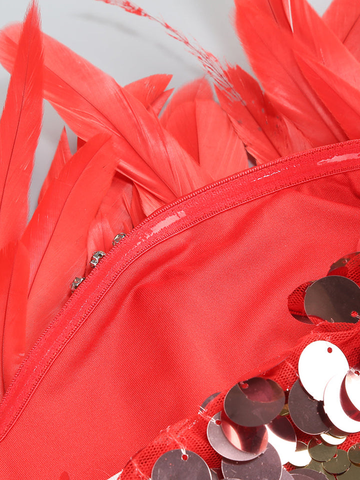 Fashion Sequined Feather Stitching Midi Dress