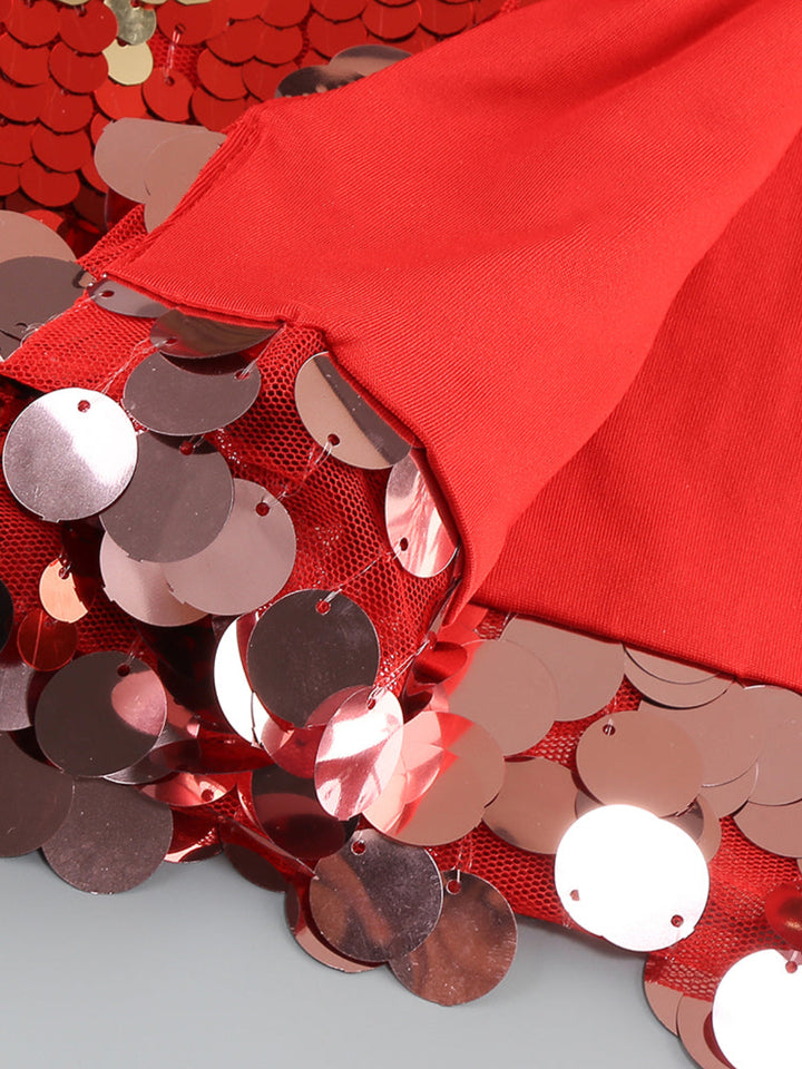 Fashion Sequined Feather Stitching Midi Dress