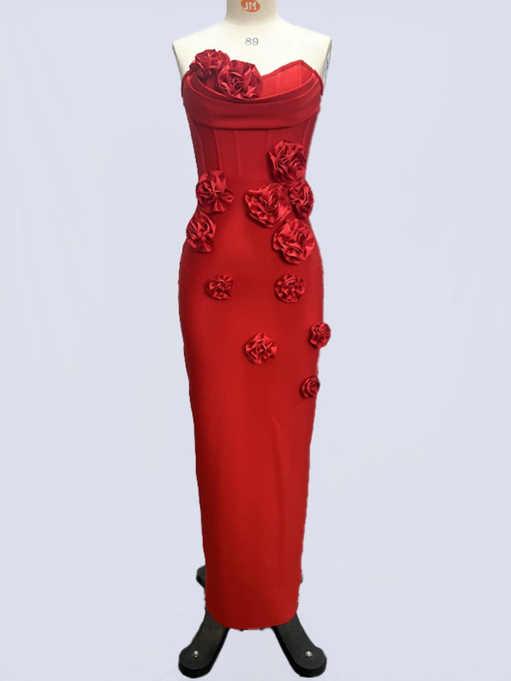 3D Flower Tube Top Maxi Dress