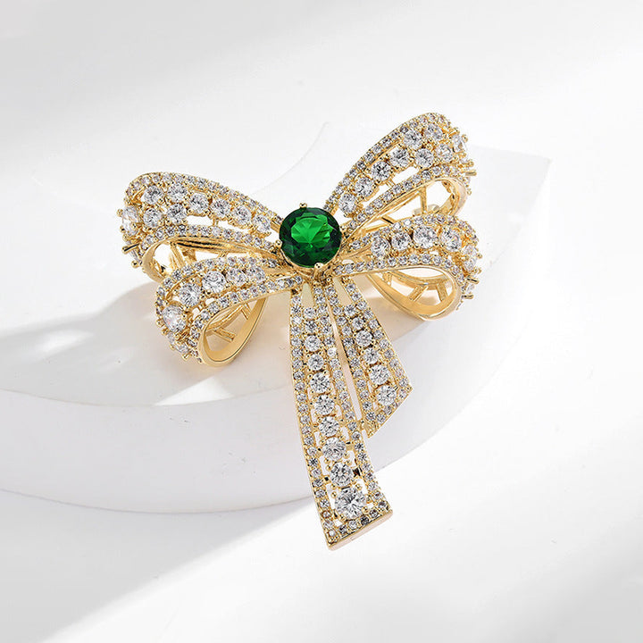 Simple Diamond Bow Brooch