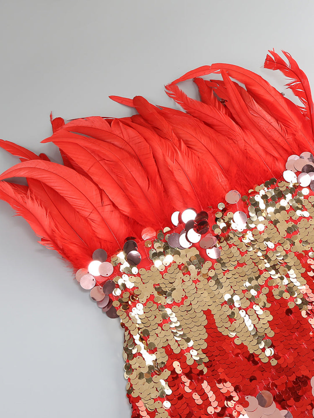 Fashion Sequined Feather Stitching Midi Dress