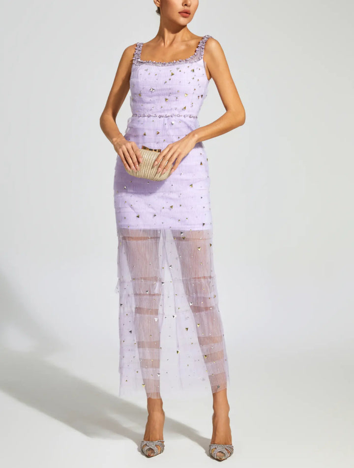 Temperament Suspender Diamond Mesh Dress