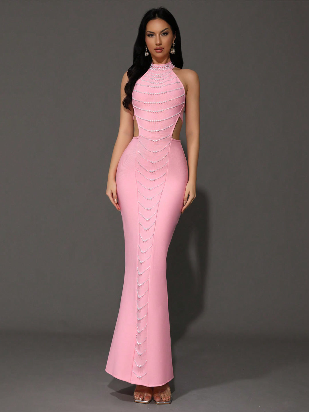 Pearl Chain Bandage Maxi Dress