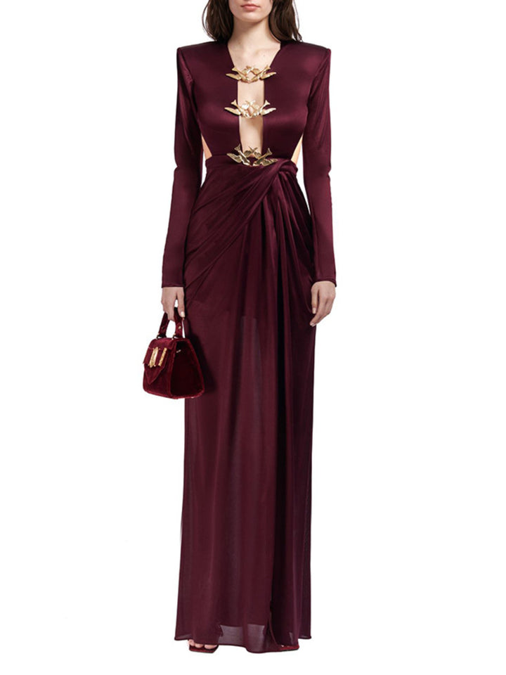 Vintage Metal Cutout Halter Maxi Dress