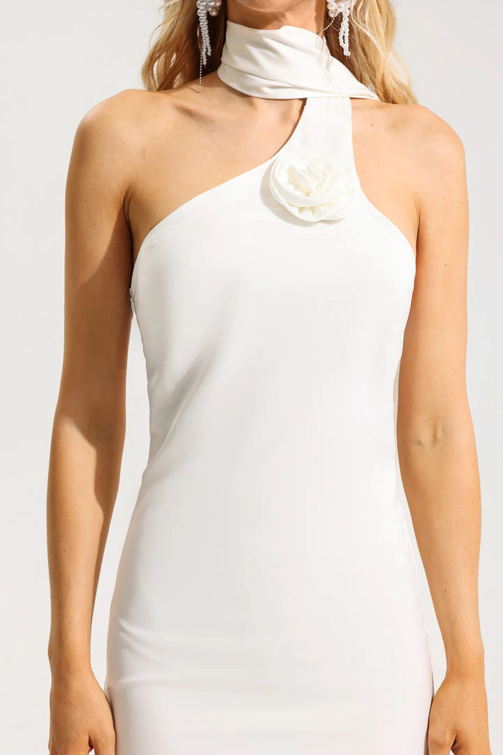 3D Floral Satin Solid Maxi Dress