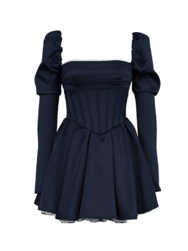 Blue Solid Color Lace Mini Dress