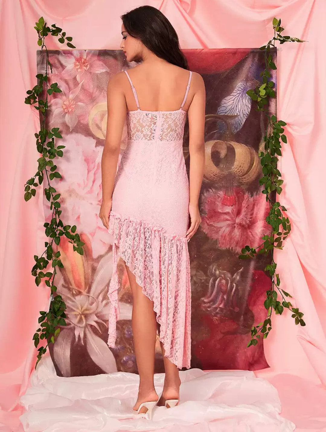 Vintage Lace Ruffle Maxi Dress