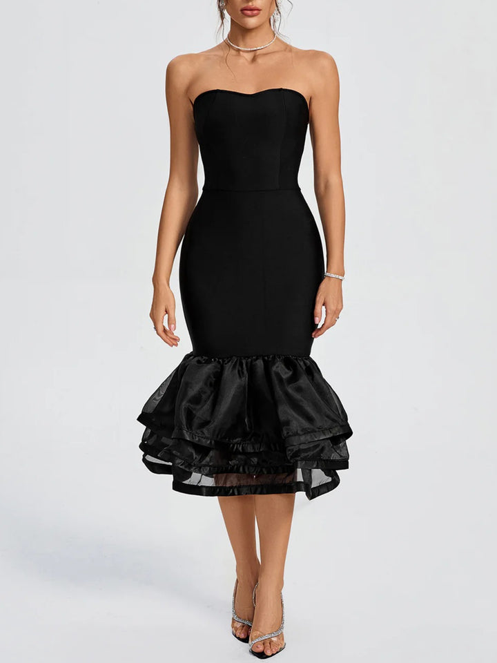 Simple Tube Top Splicing Midi Dress