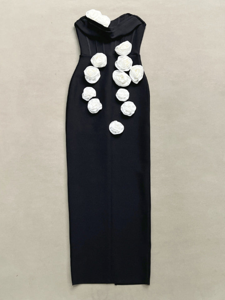 3D Flower Tube Top Maxi Dress