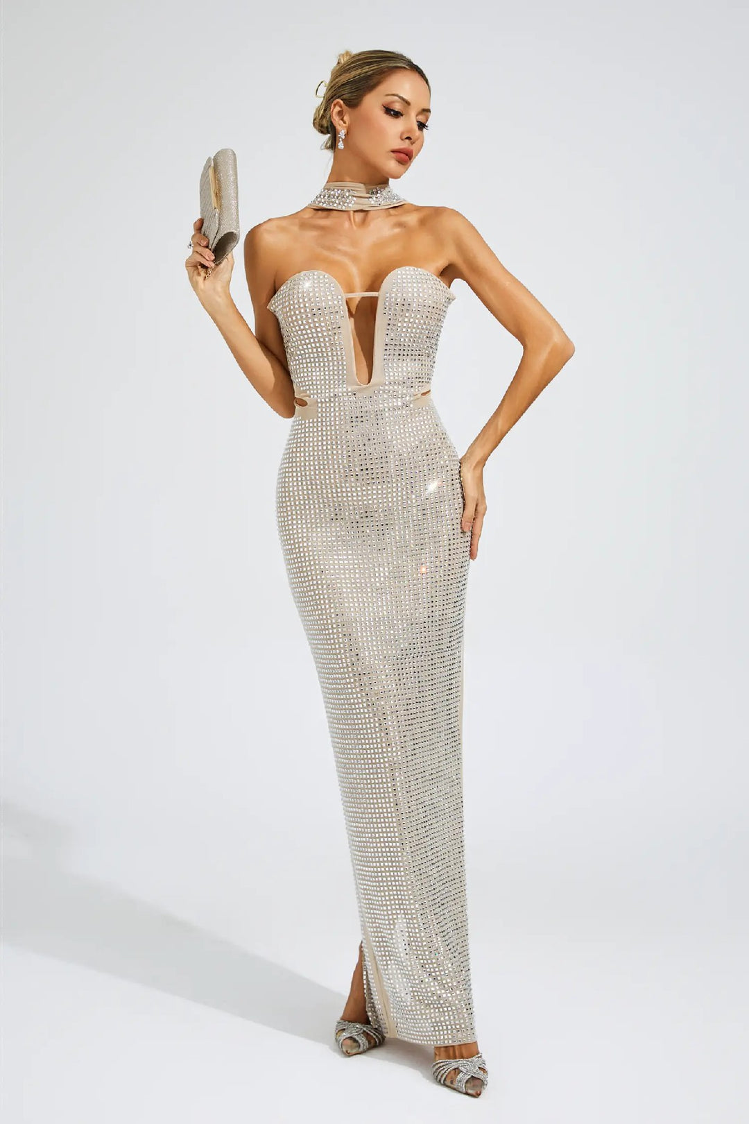 Fashion Hot Diamond Neck Maxi Dress