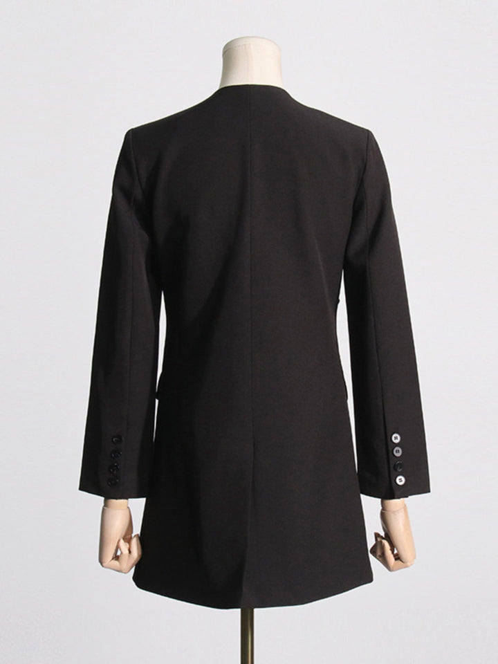 Pleated V-neck Long-sleeved Coat