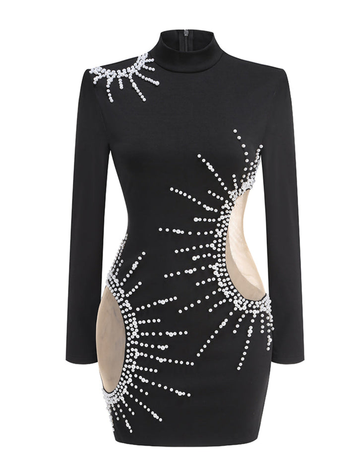 Elegant Pearl Hollow Mini Dress