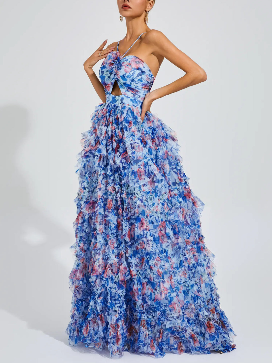 Emma Blue Hollow Printing Dress