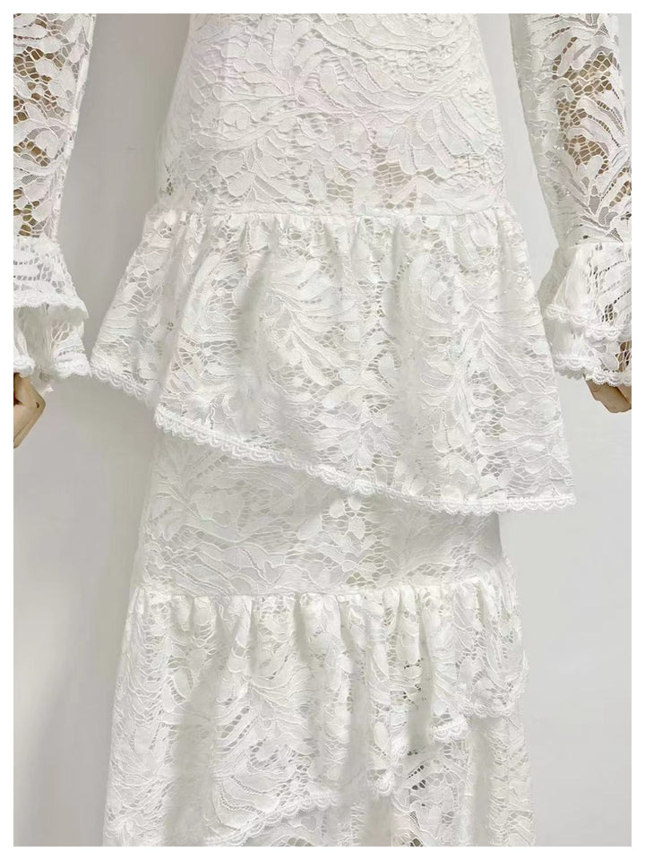 Rachel Black Stand Collar Waist Lace Dress