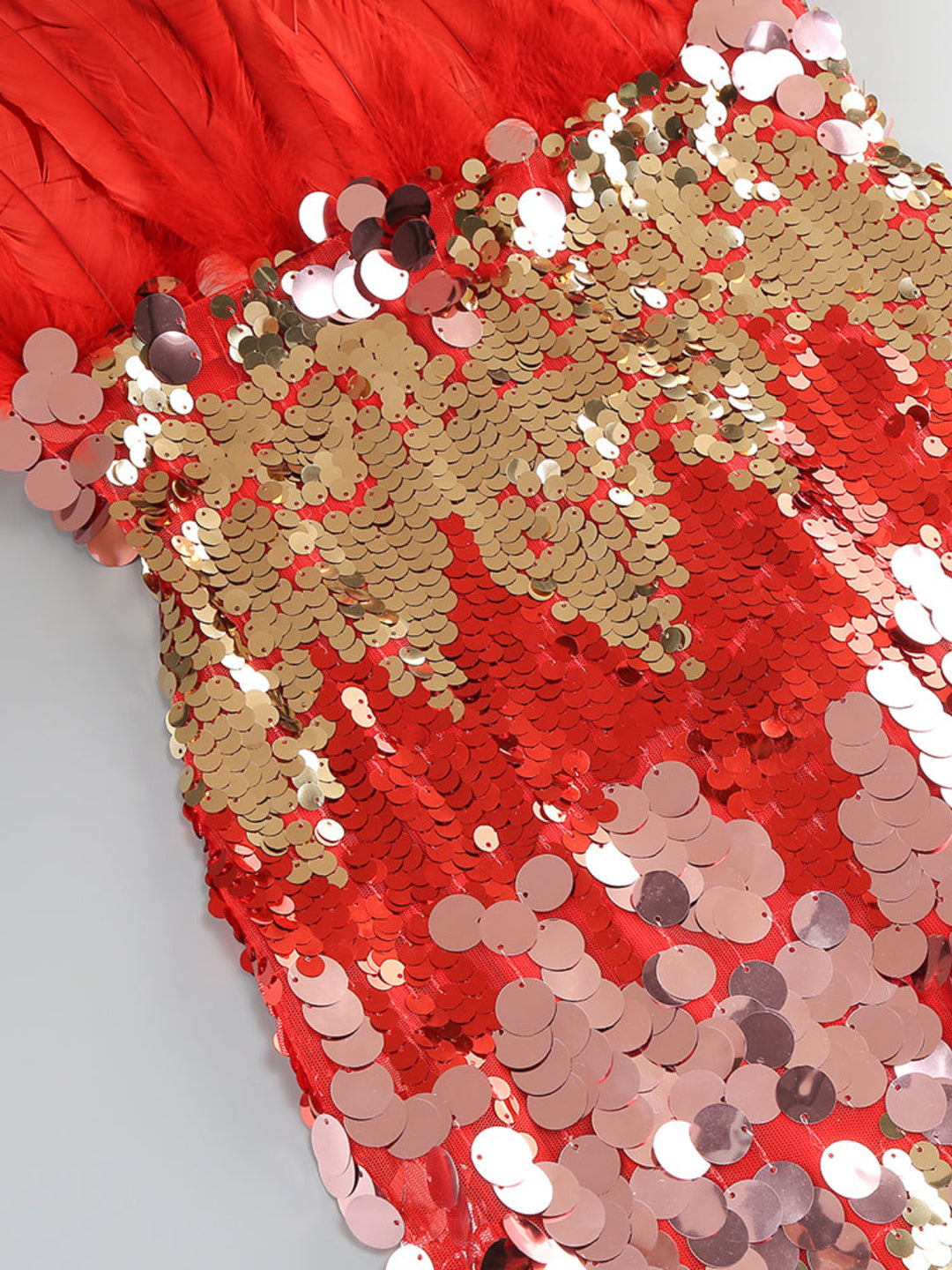 Fashion Sequined Feather Stitching Midi Dress