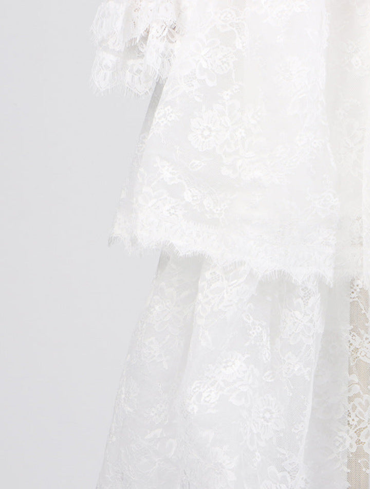 Elegant Bubble Sleeve Lace Mid-length Dress