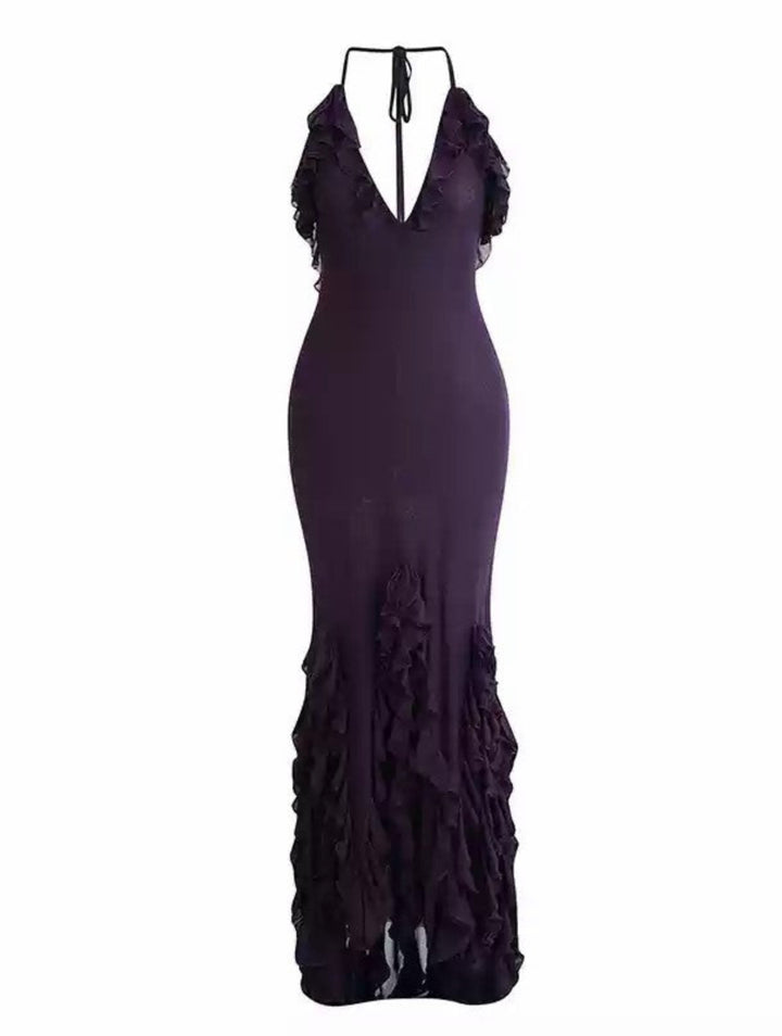 Elegant Fungus Edge Solid Color Dress