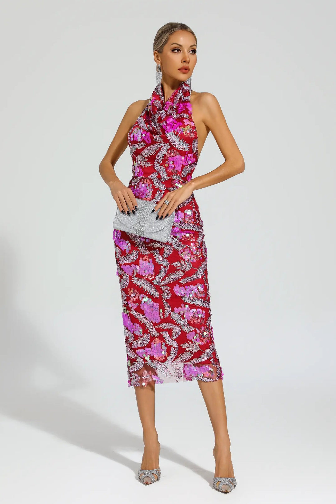 Fashion Sequin Off-the-shoulder Mid-length Dress