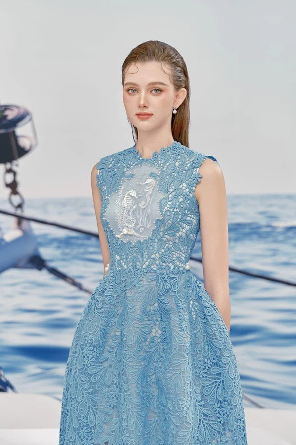 Vintage Beaded Lace Midi Dress