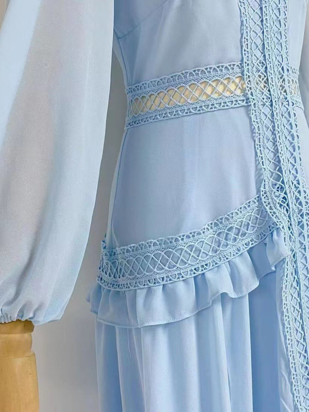 Margot V-neck Ruffled Lace Patchwork Dress