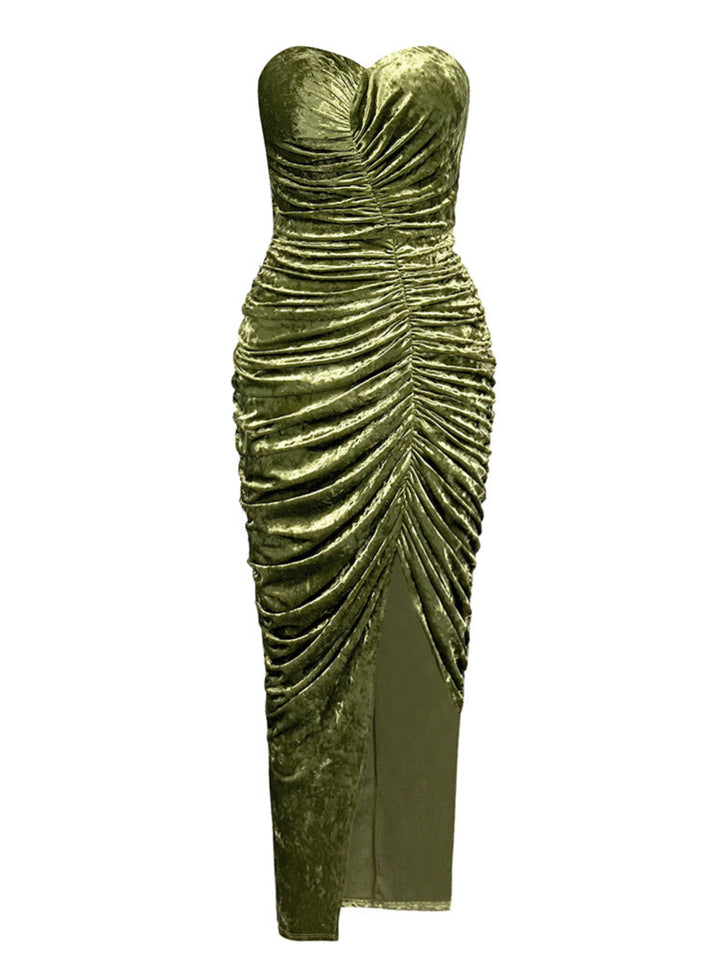 Fashion Tube Top Pleated Split Dress