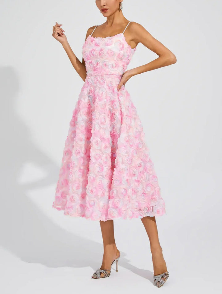 Elegant Three-dimensional Flower Lace Dress