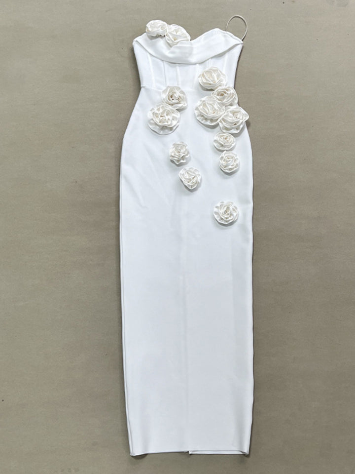 3D Flower Tube Top Maxi Dress