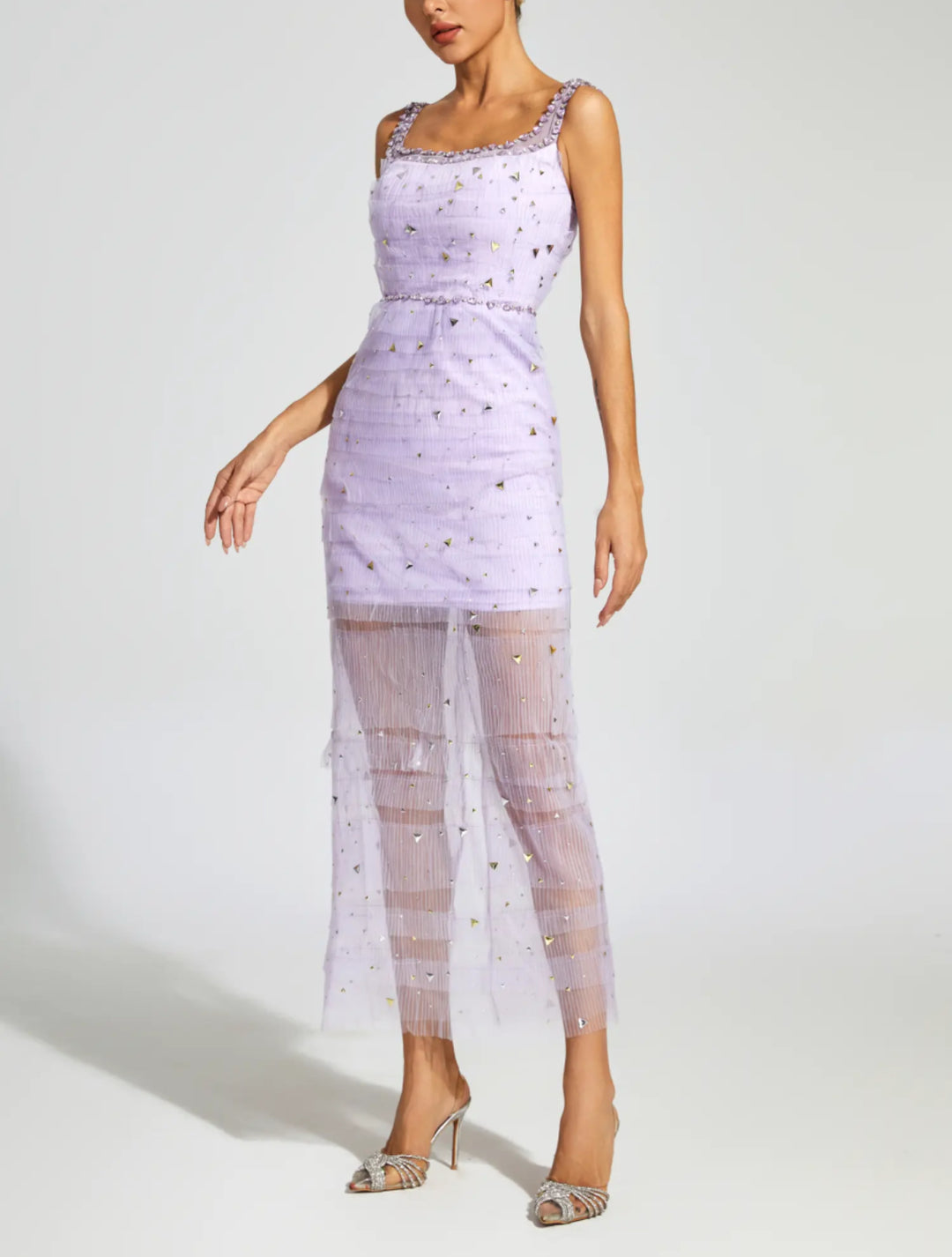 Temperament Suspender Diamond Mesh Dress