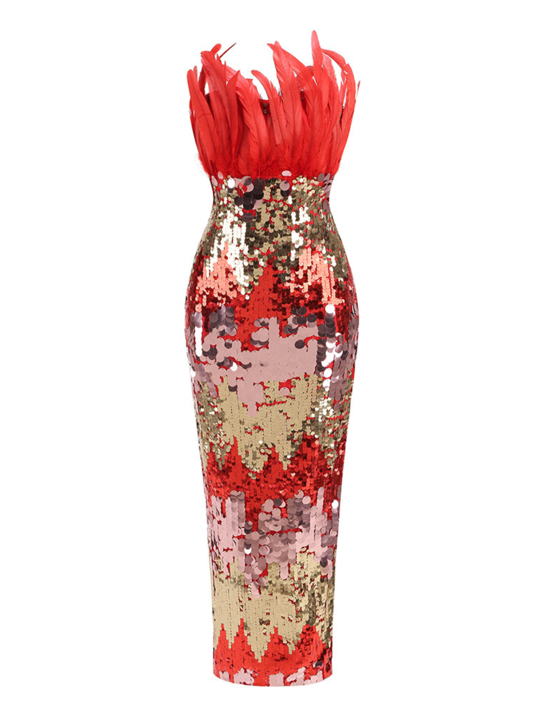 Fashion Sequined Feather Stitching Midi Dress