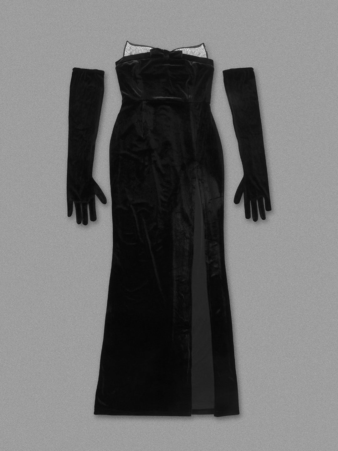 Hot Diamond Tube Top Black Maxi Dress with Gloves