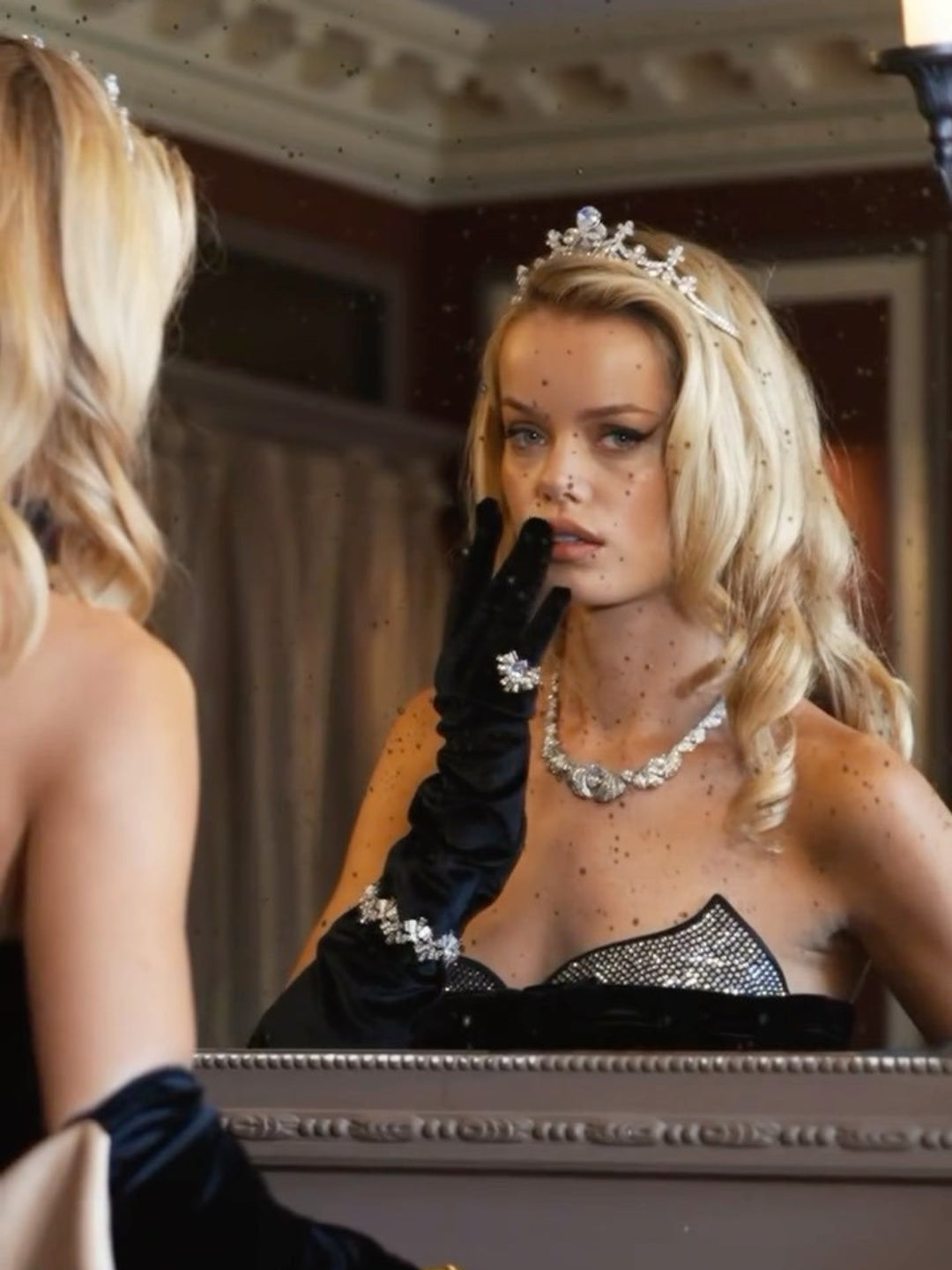 Hot Diamond Tube Top Black Maxi Dress with Gloves