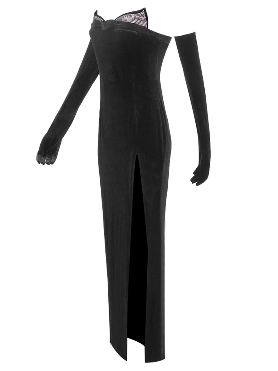 Hot Diamond Tube Top Black Maxi Dress with Gloves