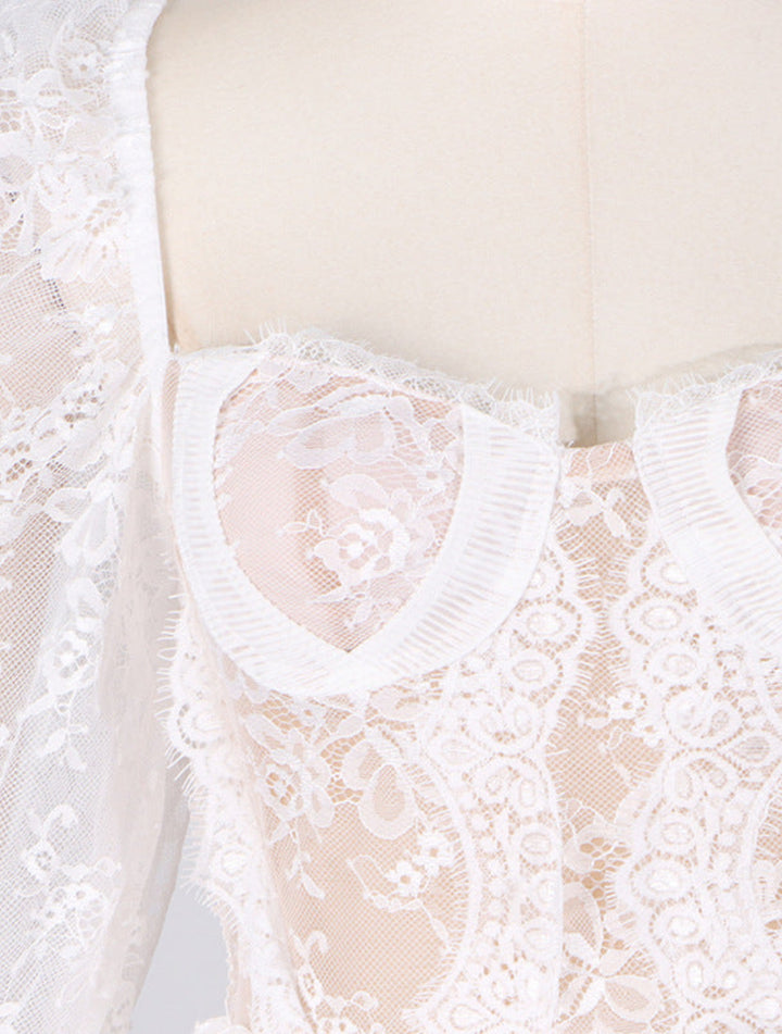 Elegant Bubble Sleeve Lace Mid-length Dress
