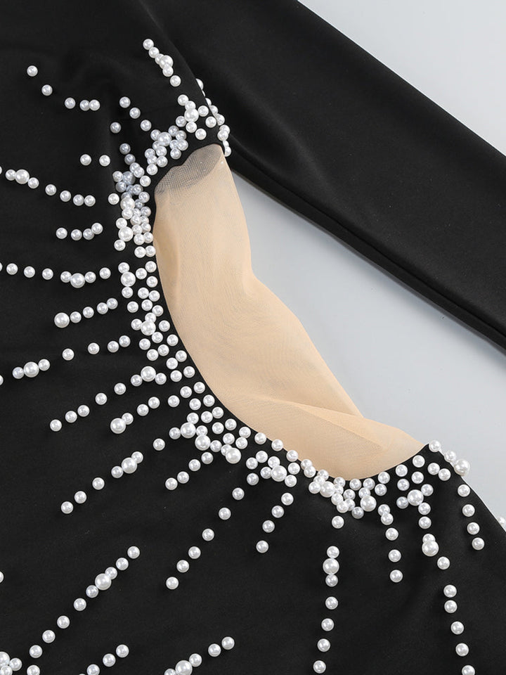 Elegant Pearl Hollow Mini Dress