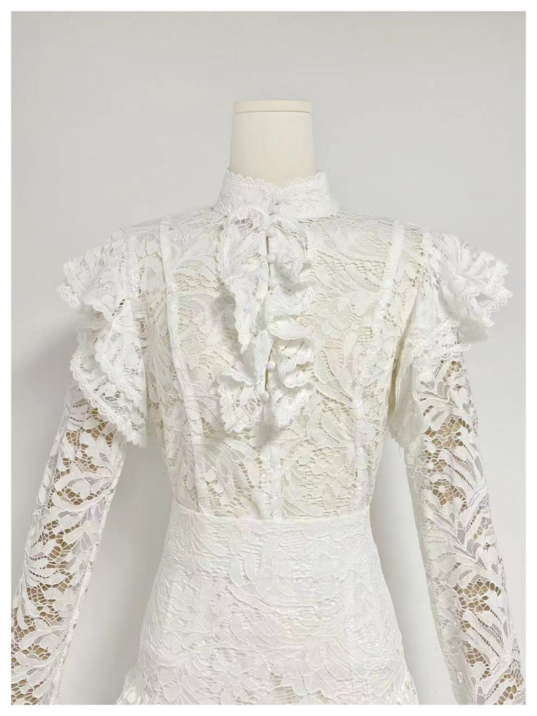 Rachel Black Stand Collar Waist Lace Dress