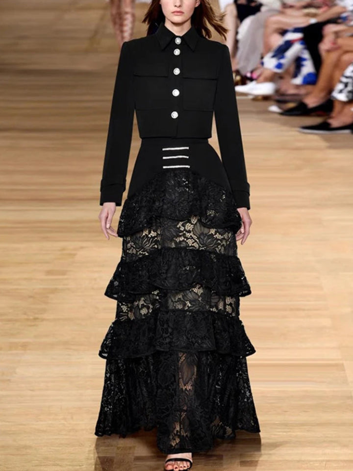 Lace Splicing Maxi Dress Two-piece Set