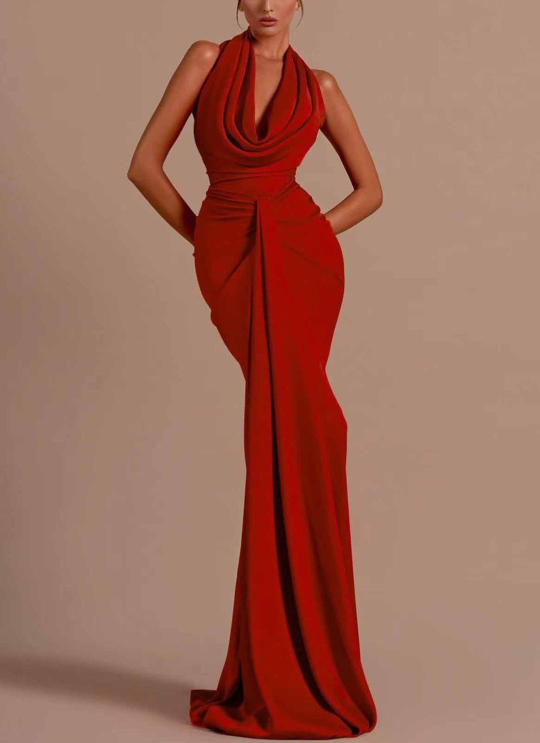 Emma Red Hollow Off-Shoulder Maxi Dress