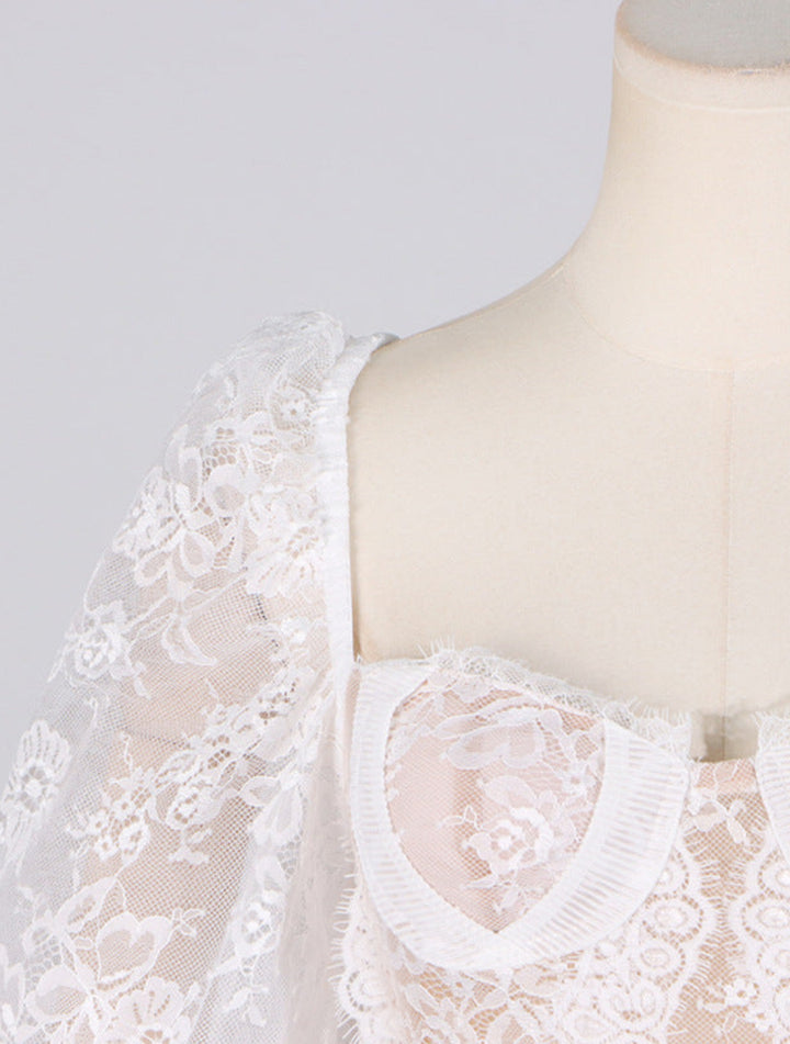 Elegant Bubble Sleeve Lace Mid-length Dress