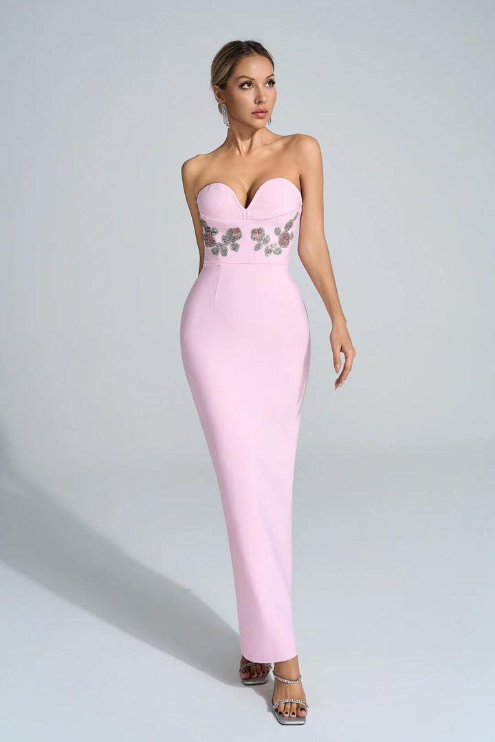 Temperament Tube Top Diamond Flower Dress