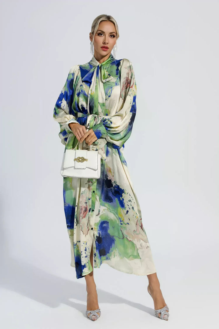 Anne Floral Tie Dye Long Sleeves Maxi Dress