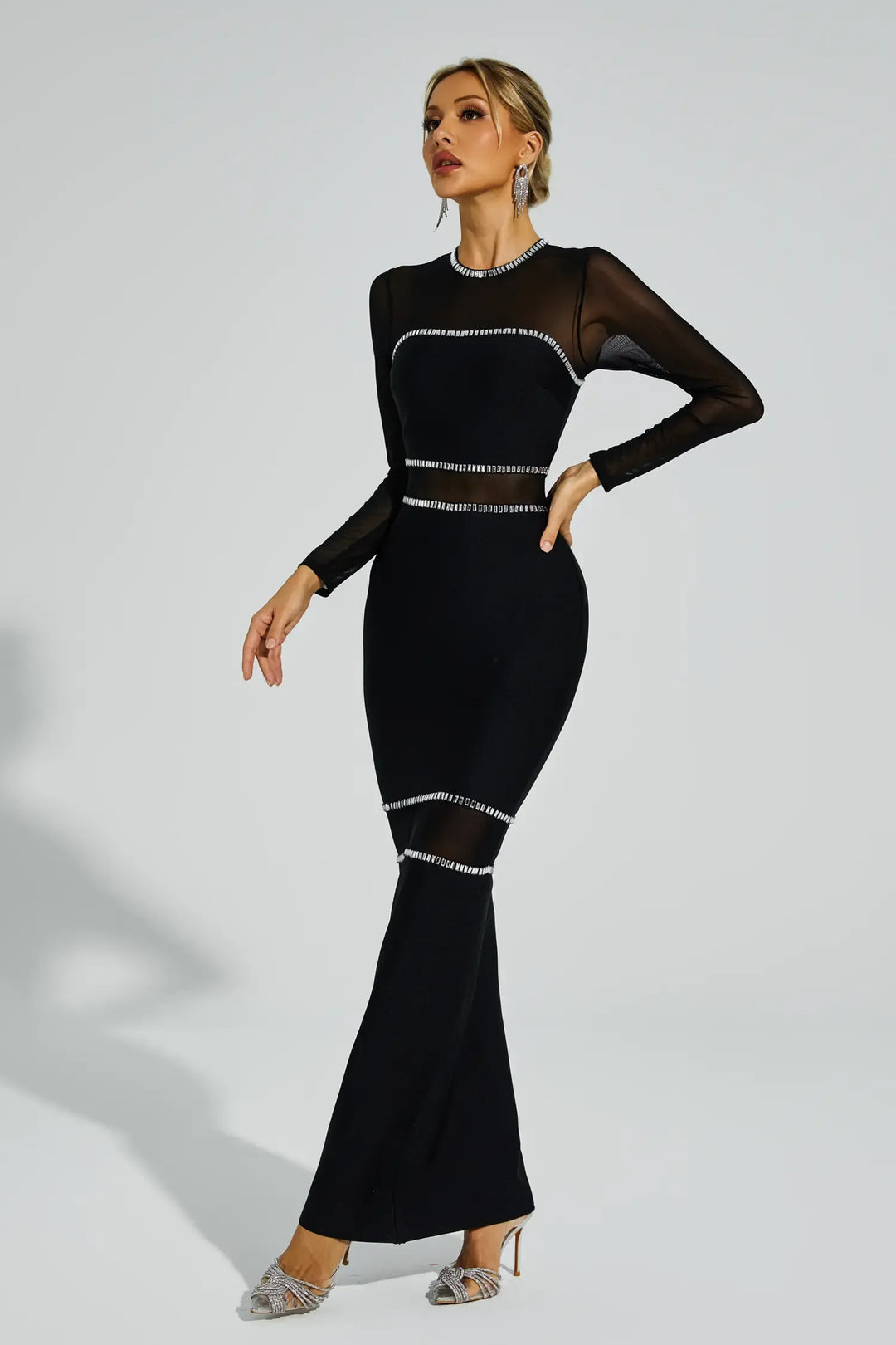 Jazlyn Black Mesh Bandage Dress